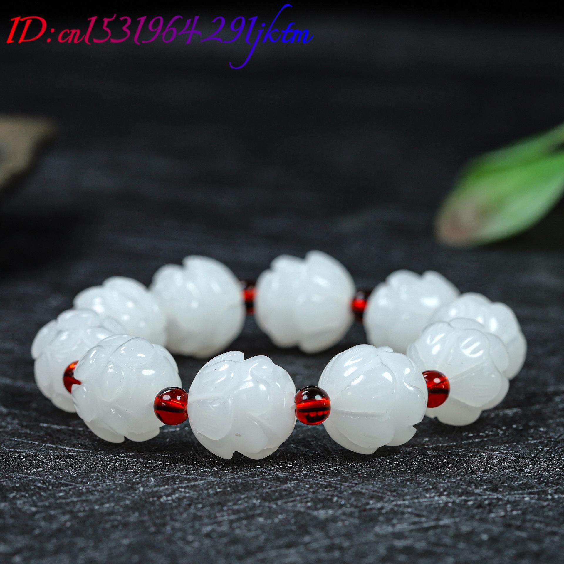 White Real Jade Lotus Bracelet - Women Accessories Jewelry recension och pris