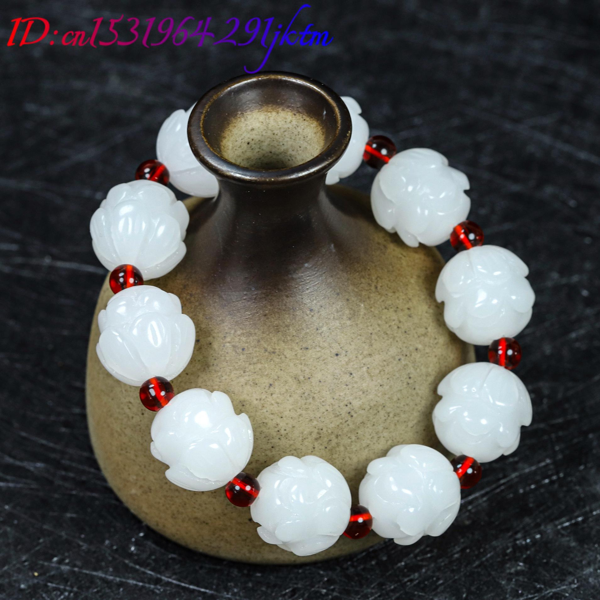 White Real Jade Lotus Bracelet - Women Accessories Jewelry recension och pris