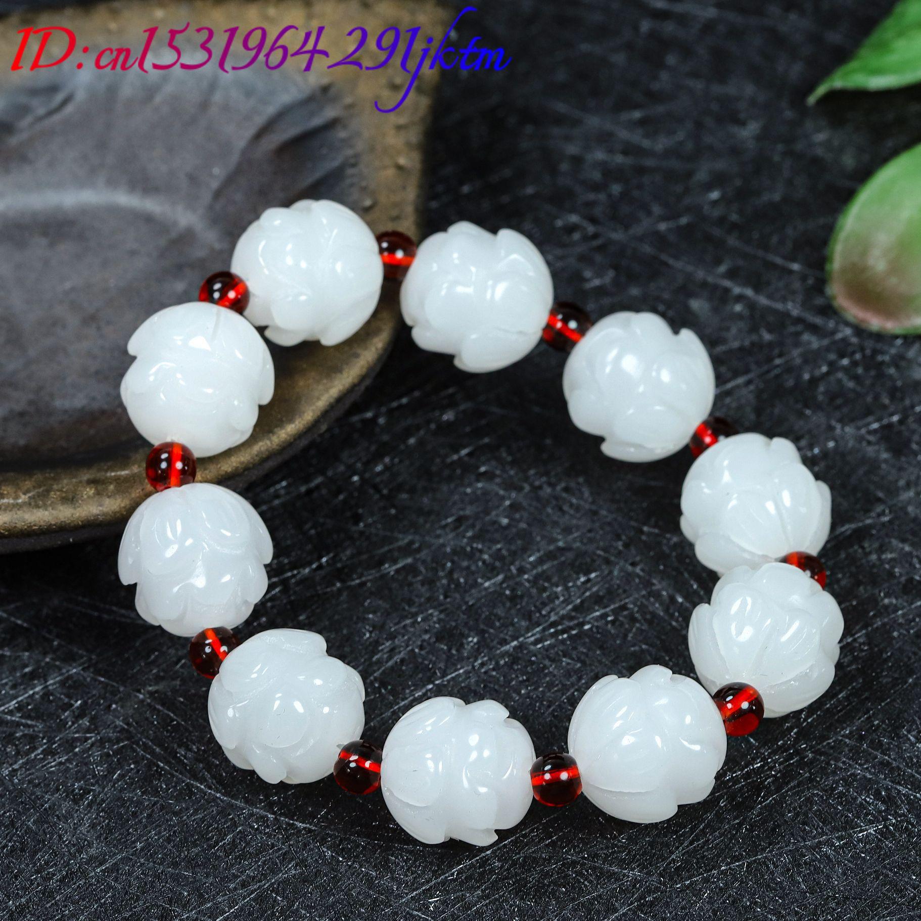 White Real Jade Lotus Bracelet - Women Accessories Jewelry recension och pris