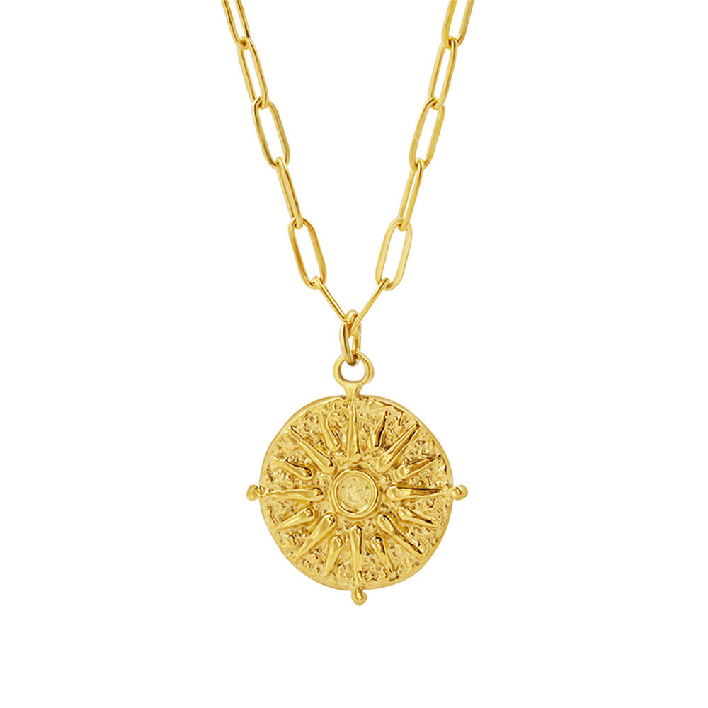 Stainless Steel Round Sun Coin - Coin Necklace Delicate recension och pris